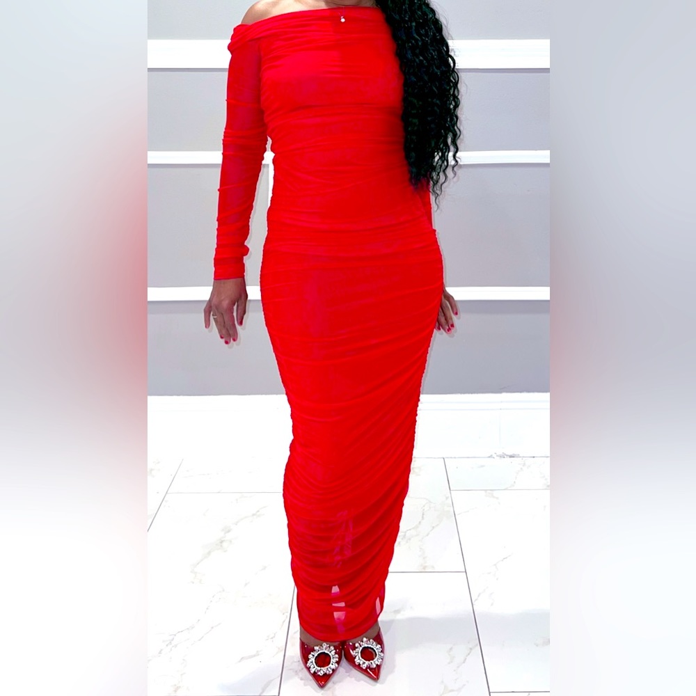 Fashionova red Ruched body con size small dress.